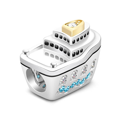 Gnoce Aquamarine Cruise Ship Charm Platinum-plated Silver Blend_2