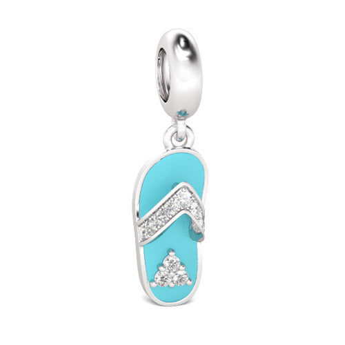 Gnoce "Leisurely Beach Time" Blue Slipper Charm with Sparking Crystal-Fit for Pendant & Choker Necklace_1
