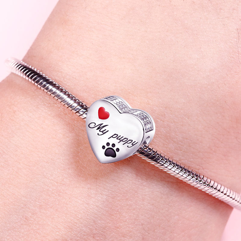 Gnoce Puppy Photo Clear CZ Charm Platinum-plated Silver Blend_3