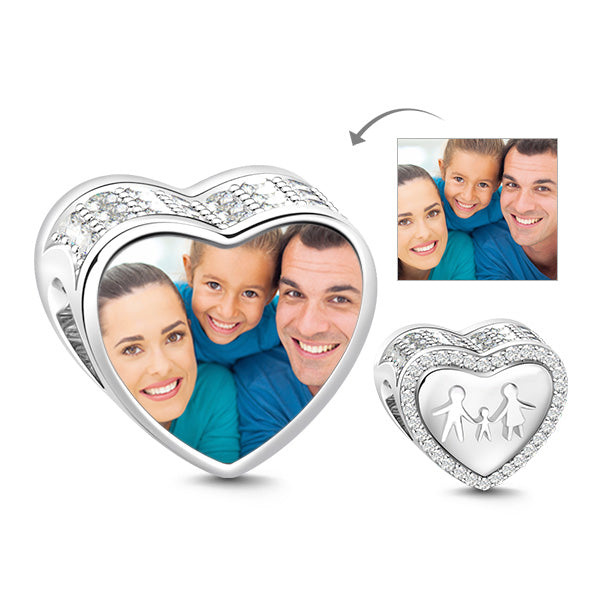 Gnoce " Love My Family " 3 Piece Mother Father Child  Heart Shape Family With Studded Clear CZ Bead Charm for Mother's Day and Father's Day_1
