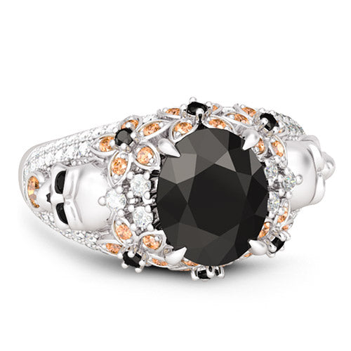 Gnoce Skulls Flowers Ring  Platinum-plated Silver Blend_3