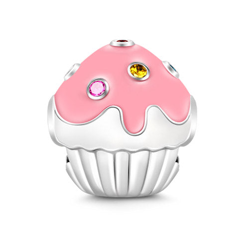 Gnoce "Live A Life Just Like Sweet Cupcakes" Lovely Cupcake with Colorful Stones 925 Sterling Silver Charm Bead_1