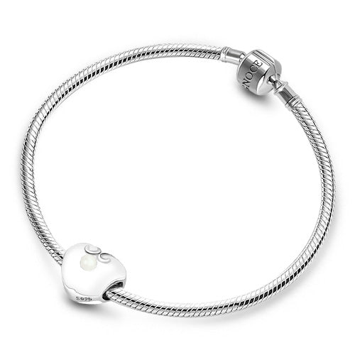 Gnoce White Enameled Heart Shape Pearl Charm Platinum-plated Silver Blend_3