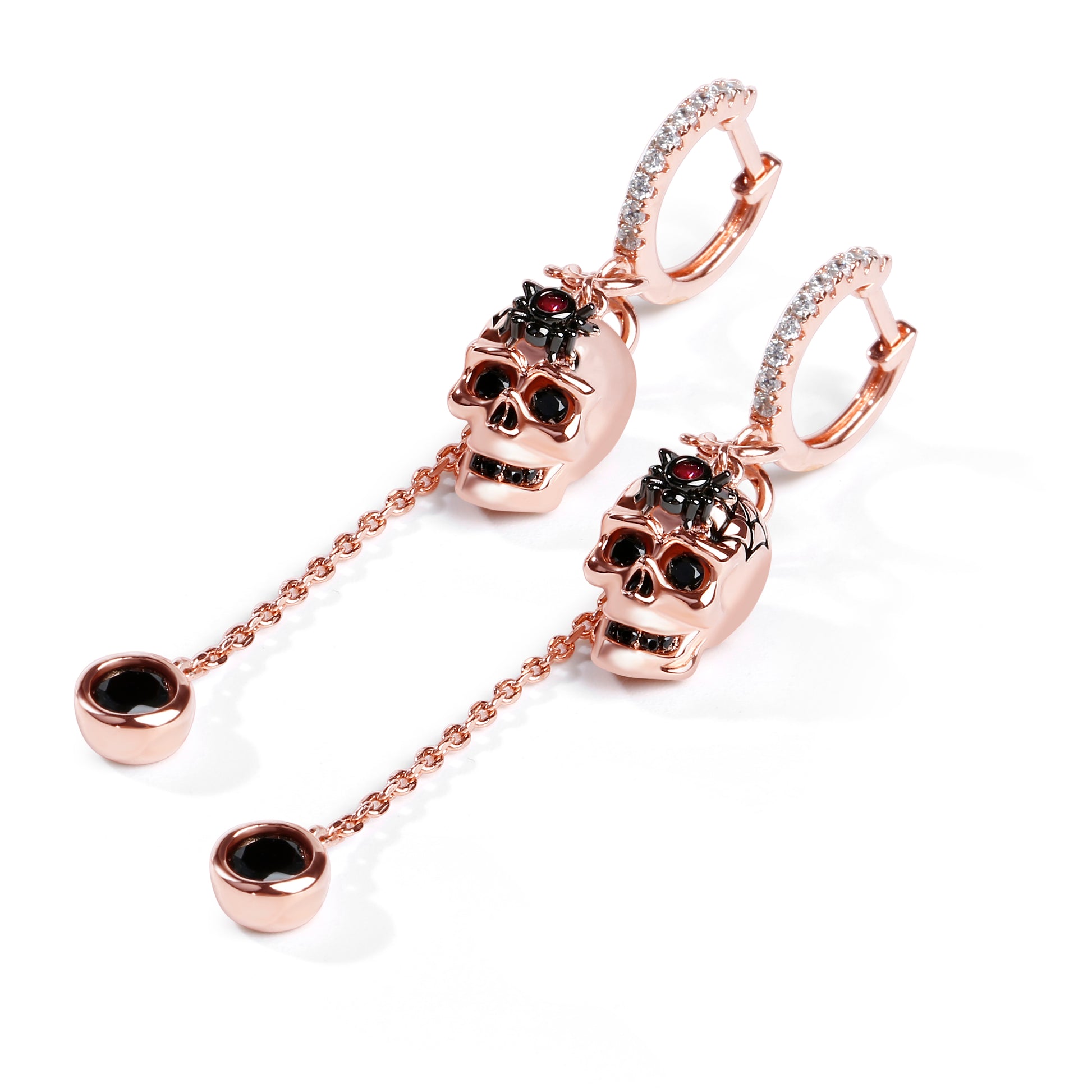 Gnoce "Eternity Of Life" Skull with Spider Beads 925 Sterling Silver 18K Rose Gold Plated Earrings_2