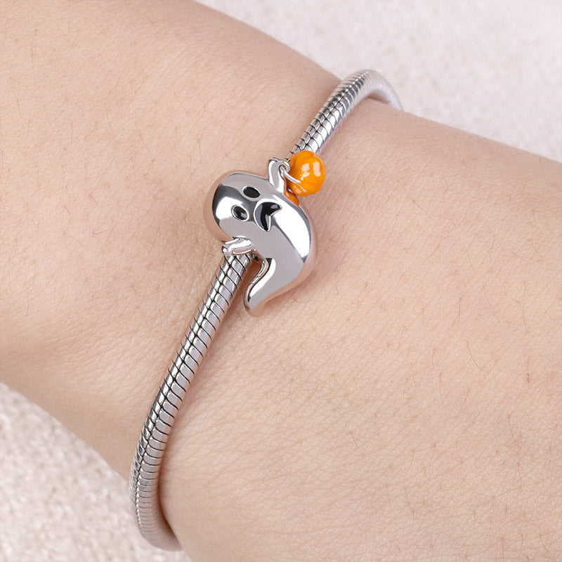 Gnoce Cute Ghost Pumpkin Lamp Charm Platinum-plated Silver Blend_3