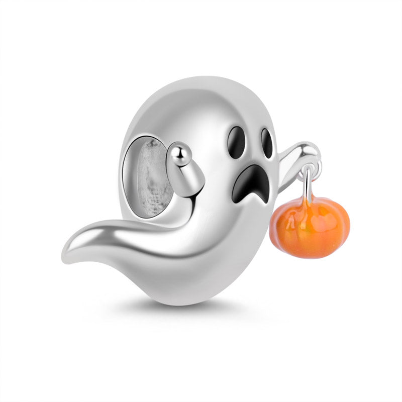 Gnoce Cute Ghost Pumpkin Lamp Charm Platinum-plated Silver Blend_2