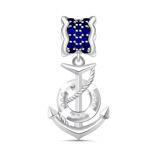 Gnoce Anchor Paved Dark Sapphire Marine Charm Platinum-plated Silver Blend_1