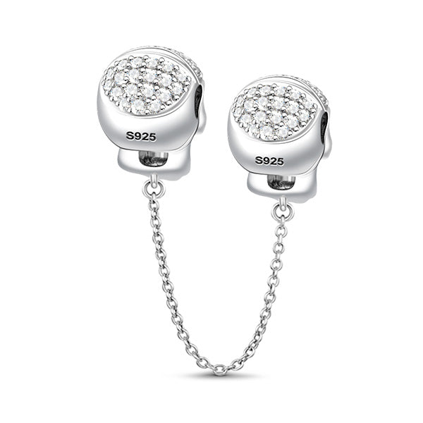 Gnoce "Elegant Skull" with Shimmering Crystal Stones 925 Sterling Silver Safety Chain_2