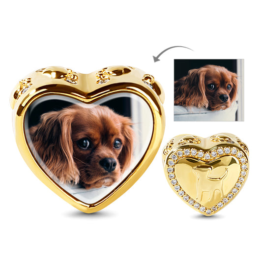 Gnoce "Your Puppy is Always There to Brighten Your Day" Heart Shaped 18k Gold Plated White Stone 925 Sterling Silver Charm Bead_1