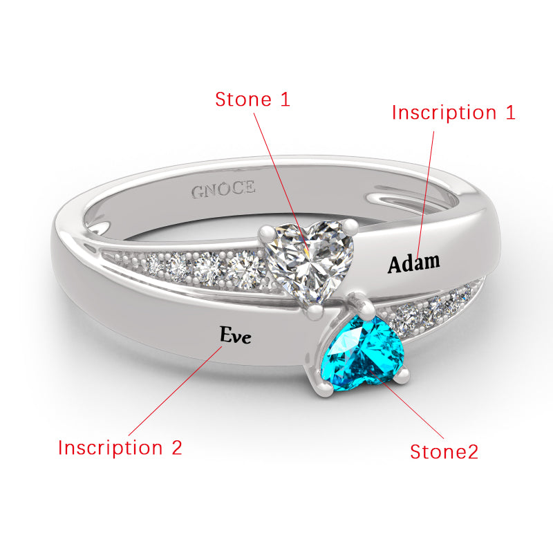 Gnoce "Always Loving You" CustomizedLead-free ECO Copper Double Heart Stones Ring with Accents_2