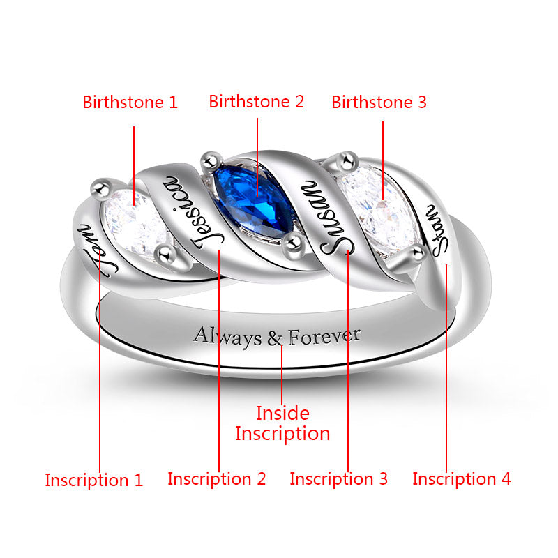 Gnoce "You Are My Everything" Sterling Silver Cutomized Ring Spiral Marquise Row Ring_3