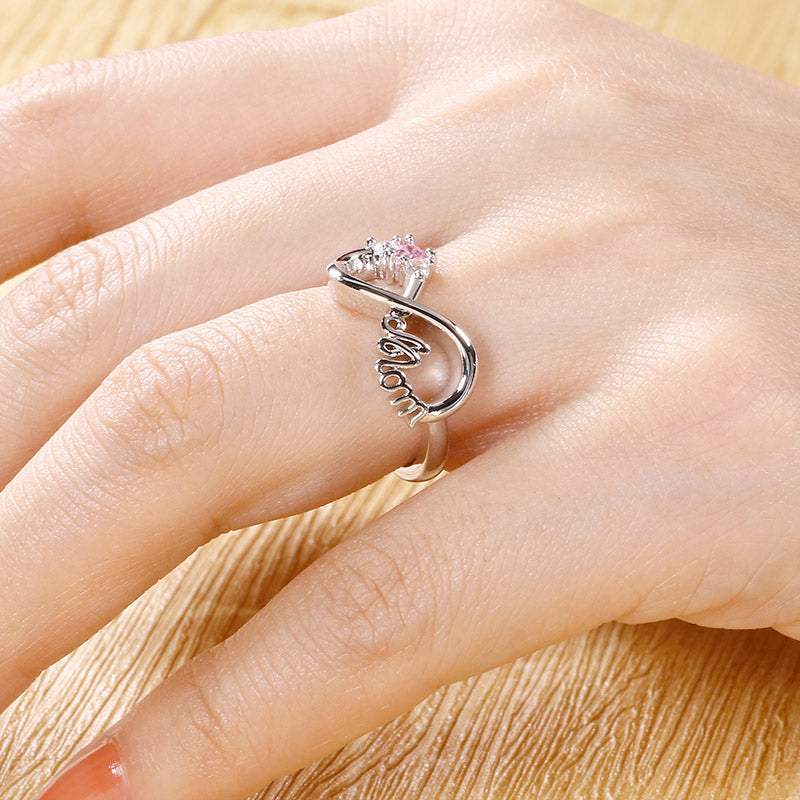 Gnoce "Mom`s Love" Mom's Infinite Love Ring with 3 Stones_4