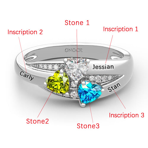 Gnoce "We Are Together" CustomizedLead-free ECO Copper Heart Cluster Ring with Accent Stones_3