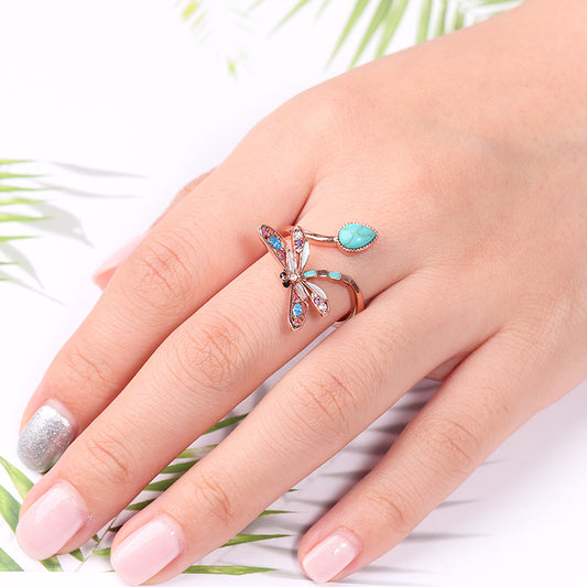 Turquoise Dragonfly Adjustable Ring_3