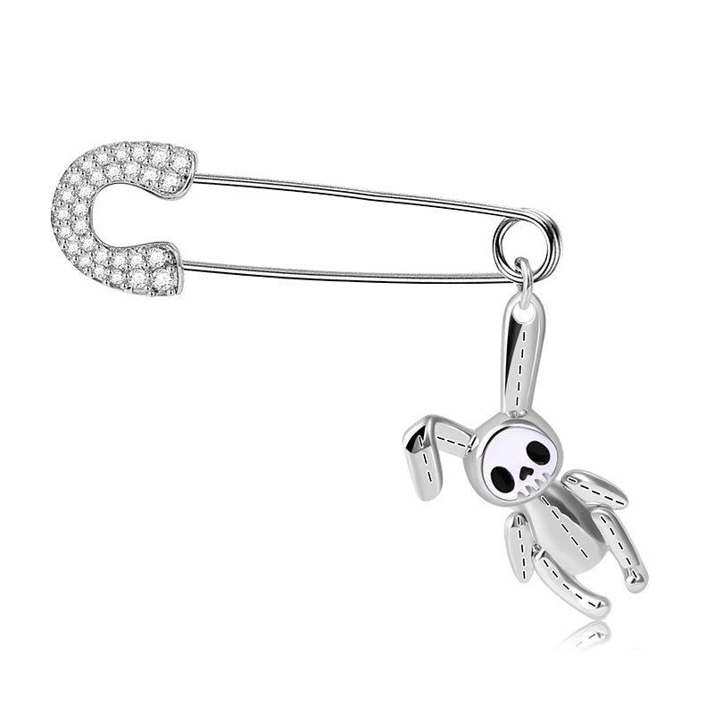 Gnoce Safety Pin Bunny Doll Dangle Earring Platinum-plated Silver Blend_2