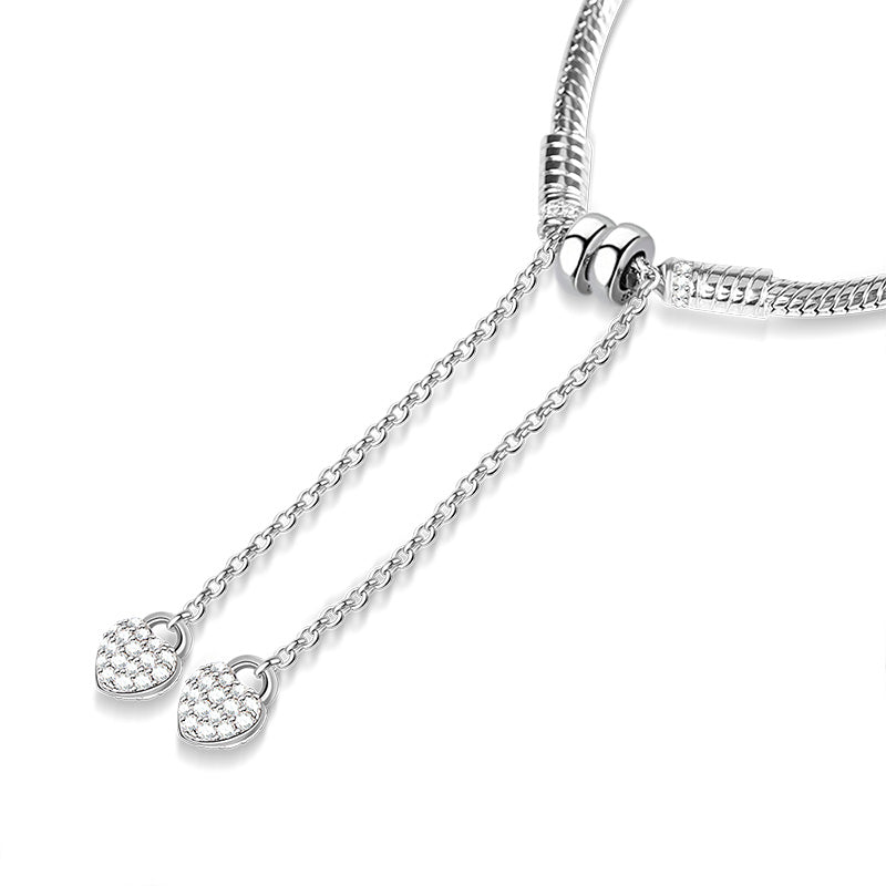 Gnoce Adjustable Double Hearts Bracelet Platinum-plated Silver Blend_3