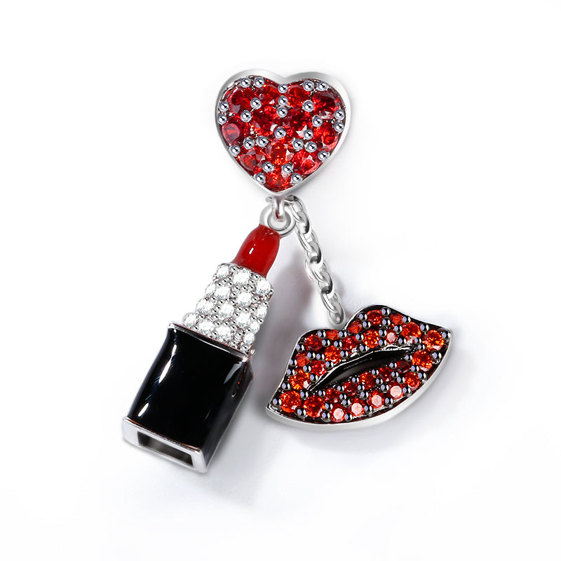 Gnoce "Enthusiasm" Red Stone Lipstick Charm WIth Red lips 925 Sterling Silver Pendant_1