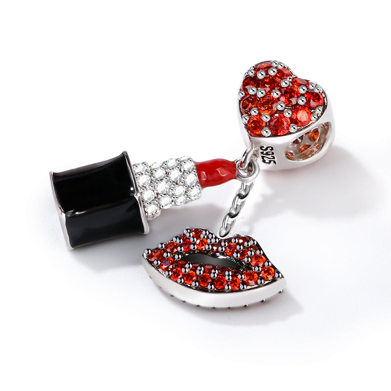 Gnoce "Enthusiasm" Red Stone Lipstick Charm WIth Red lips 925 Sterling Silver Pendant_2