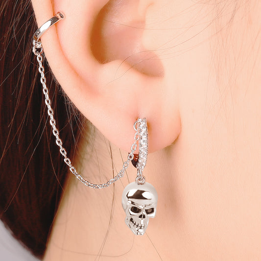 Gnoce Black Eye Skull Clip Hoop Earring Platinum-plated Silver Blend_3