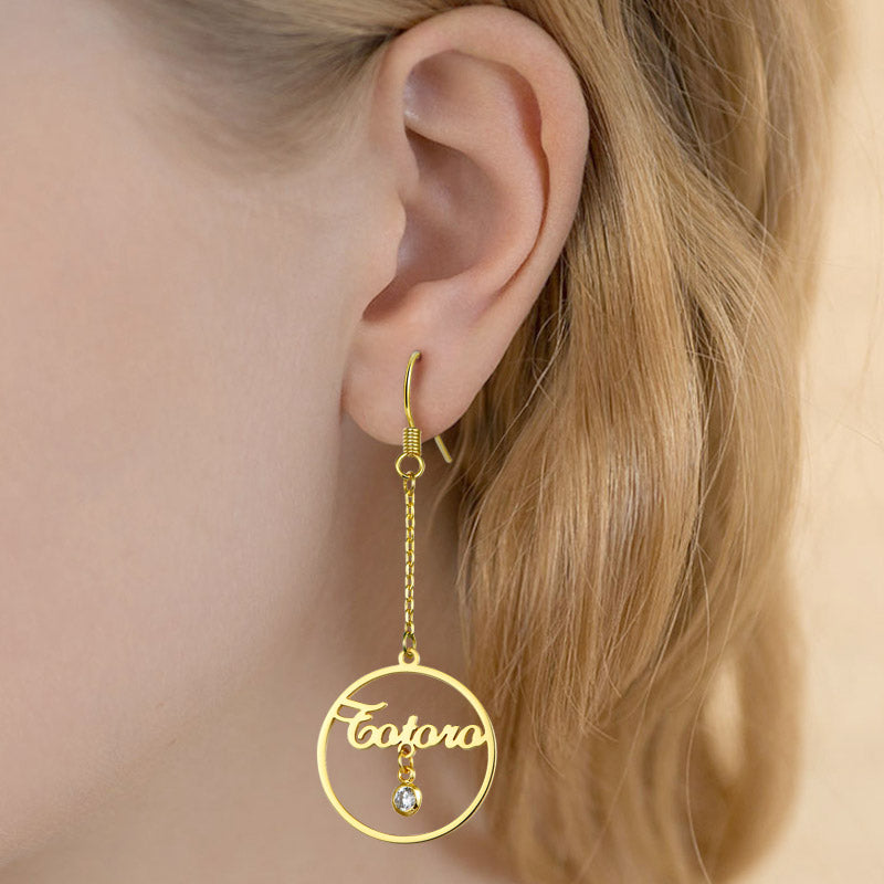 Gnoce "Let Me Accompany You" Personalized Sterling Silver Name Earring with Birthstone_5