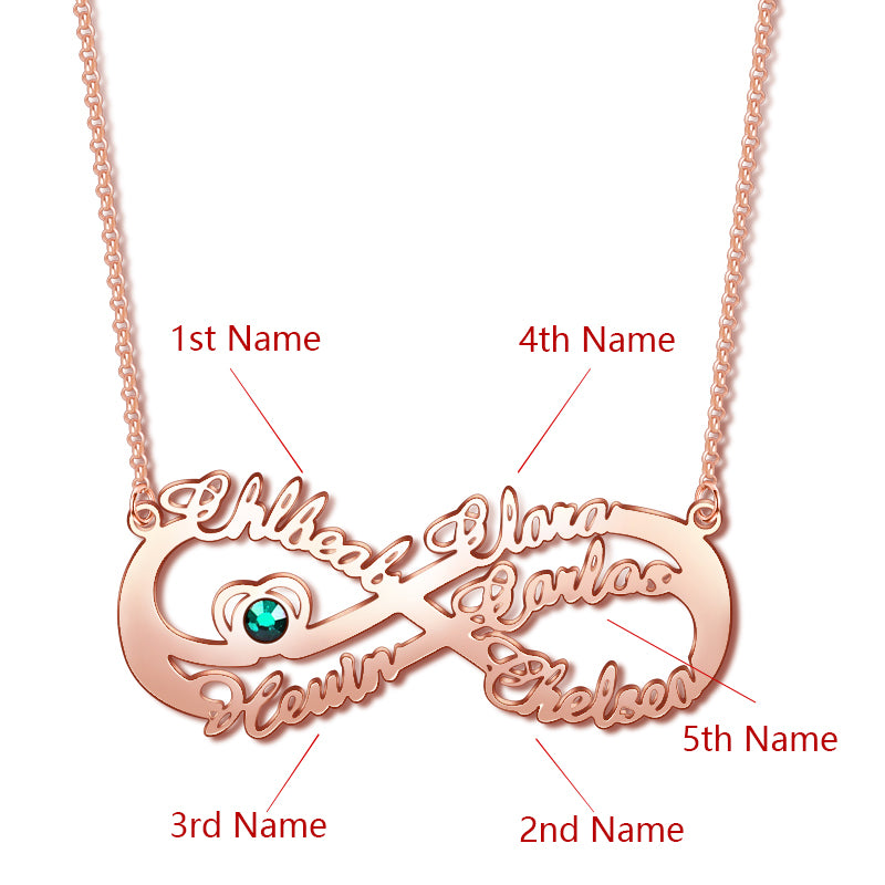 Gnoce "Infinity Love" 18K Rose Gold Plated Personalized Infinity Necklace with Birthstone_4