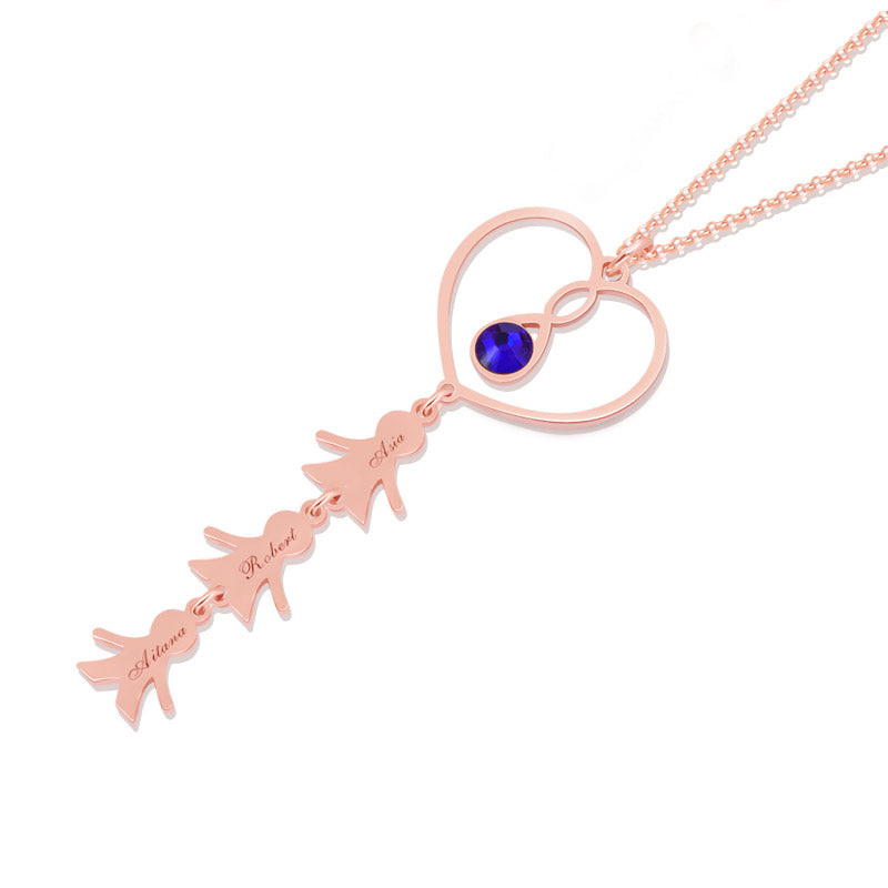 Gnoce "Family Love" Personalized 18K Rose Gold Plated Engraved Necklace Sterling Silver with Birthstone_4