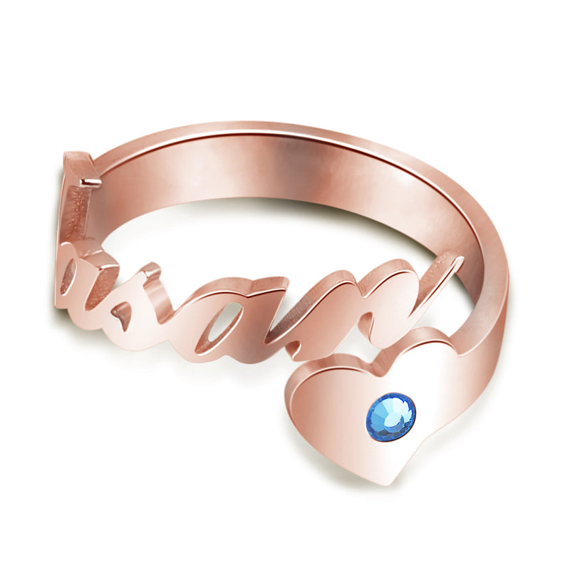 Gnoce "You Are My Destiny" Personalized name Ring with Birthstone Adjustable Open Cuff_1