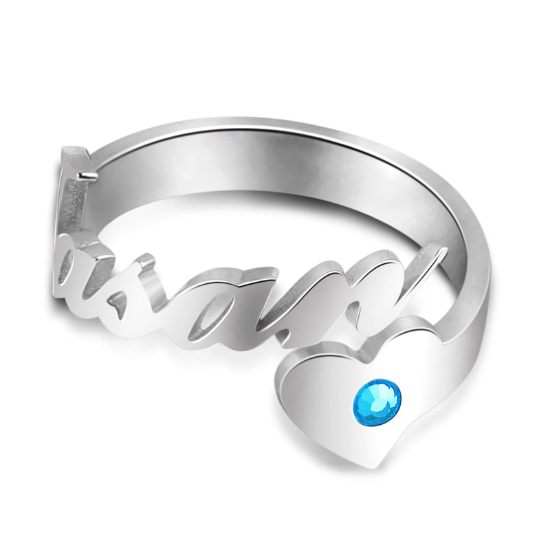 Gnoce "You Are My Destiny" Personalized name Ring with Birthstone Adjustable Open Cuff_3