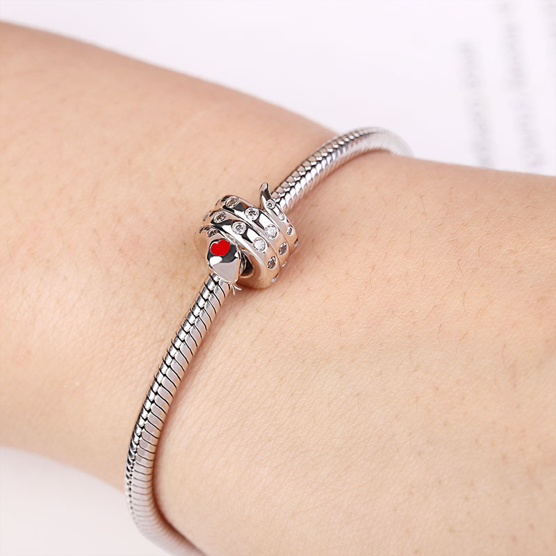 Gnoce "Propitious And Lucky" 925 Sterling Silver Snake Charm Bead_3