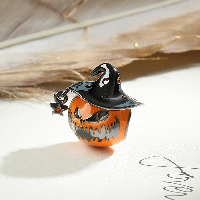 Pumpkin Wearing a Wizard Hat Charm Black Bead Jewelry Sterling Silver_2