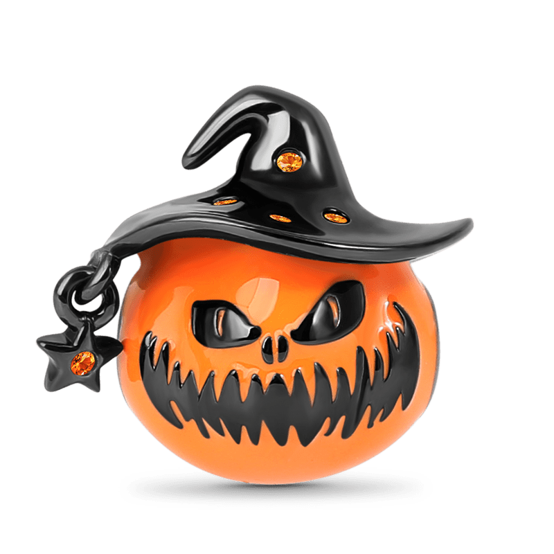Gnoce Pumpkin Wearing Wizard Hat Black Charm_1