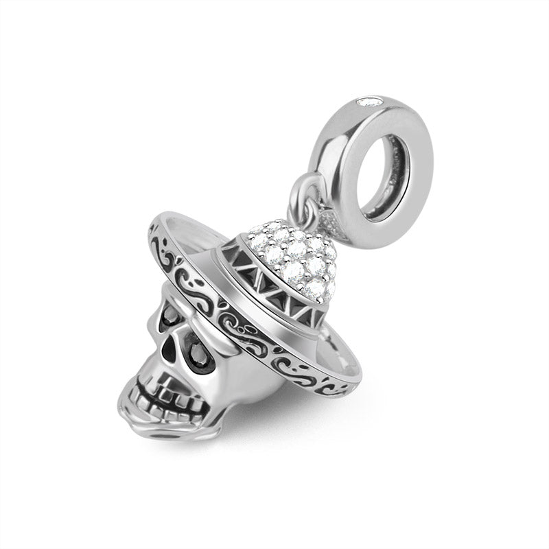 Gnoce "Sunshine of Your Love" Mexican style Skull Charm Sterling Silver Pendant with Cz_2