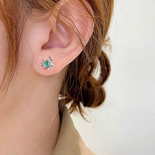 Gnoce Green Turtle Stud Earrings Platinum-plated Silver Blend_3
