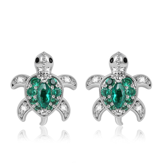 Gnoce Green Turtle Stud Earrings Platinum-plated Silver Blend_1