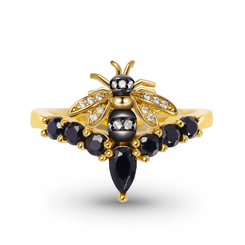 Gnoce Bee Black Stones V Ring_1