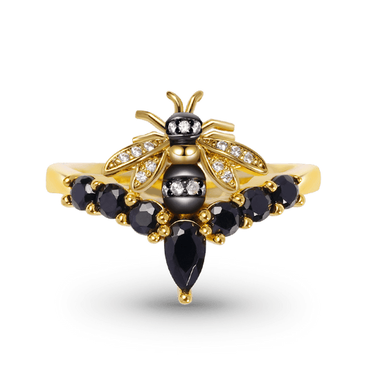 Gnoce Bee Black Stones V Ring_1