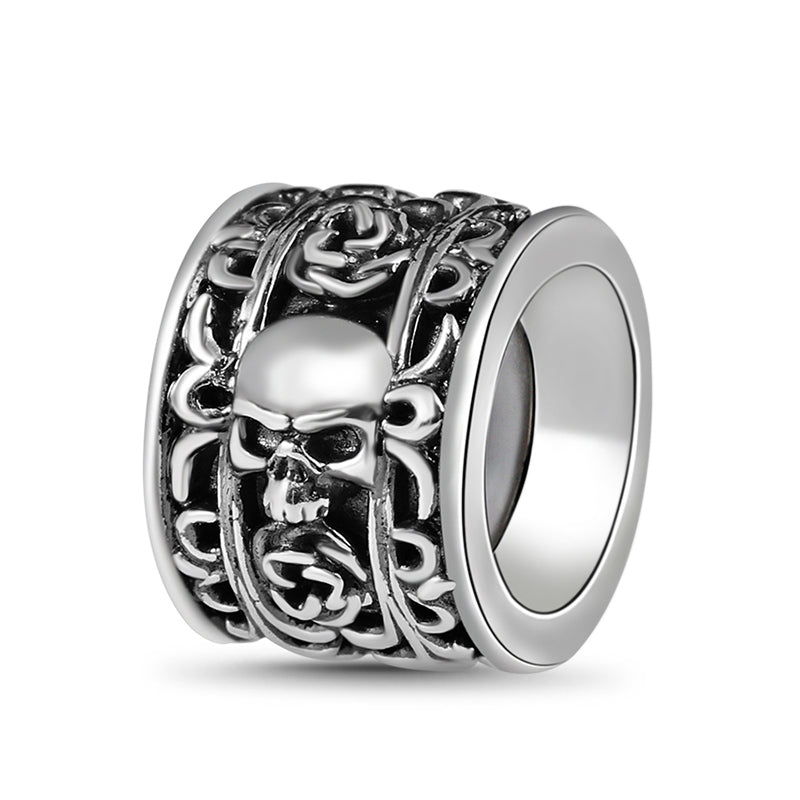 Skull & Rose Men's Vintage Bead S925 Sterling Silver with Gift Copper Black Leather Men's Bracelet Jewelry for Men_3