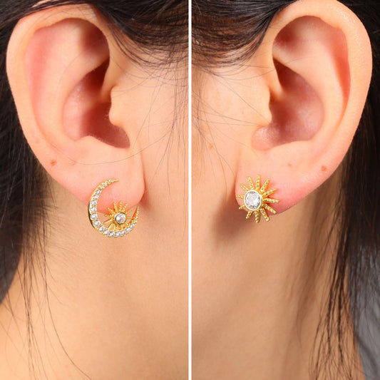 Gnoce Asymmetry Star Moon Stud Earrings_3