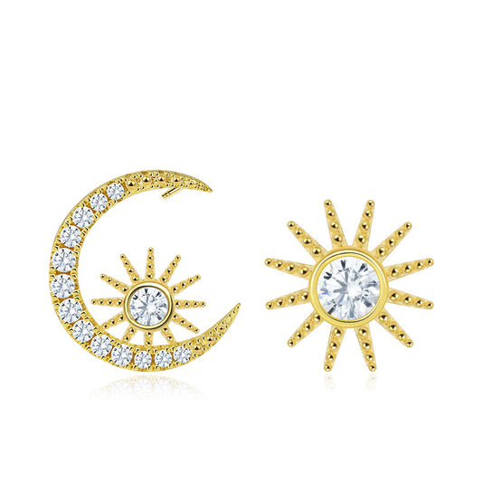 Gnoce Asymmetry Star Moon Stud Earrings_1