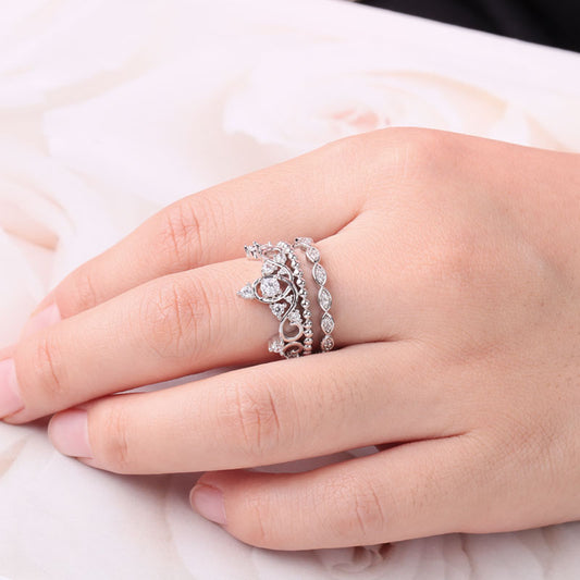 Gnoce Princess Crown Ring Set Platinum-plated Silver Blend_3