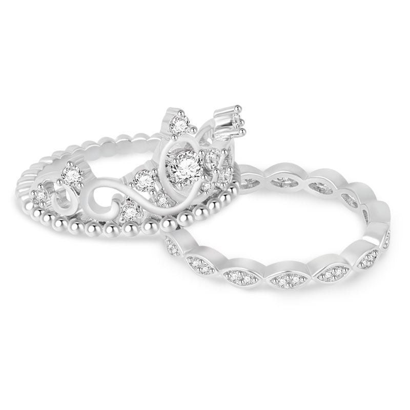 Gnoce Princess Crown Ring Set Platinum-plated Silver Blend_2