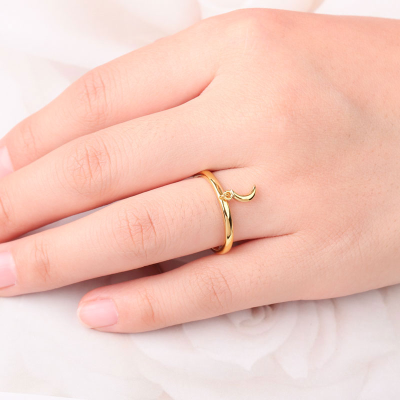 Gnoce Crescent Moon Gold Plated Open Ring_3