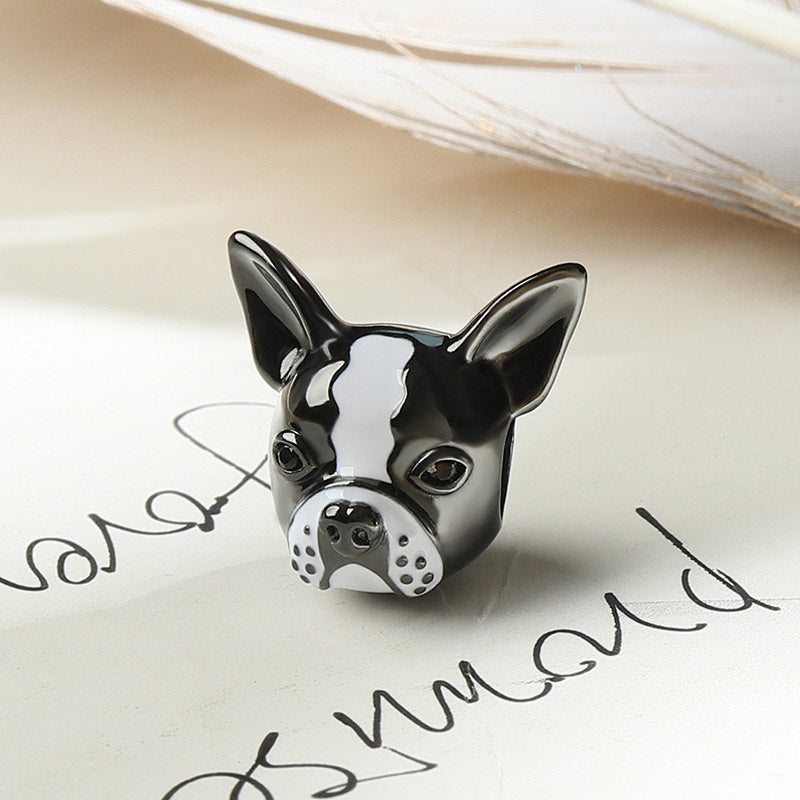 Gnoce Bulldog White Black Enameled Charm_2