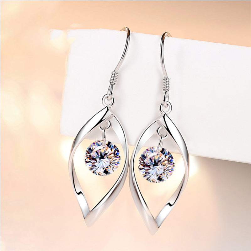 Twisted Water Drop Dangle Earrings Crystal Zircon S925 Silver_2