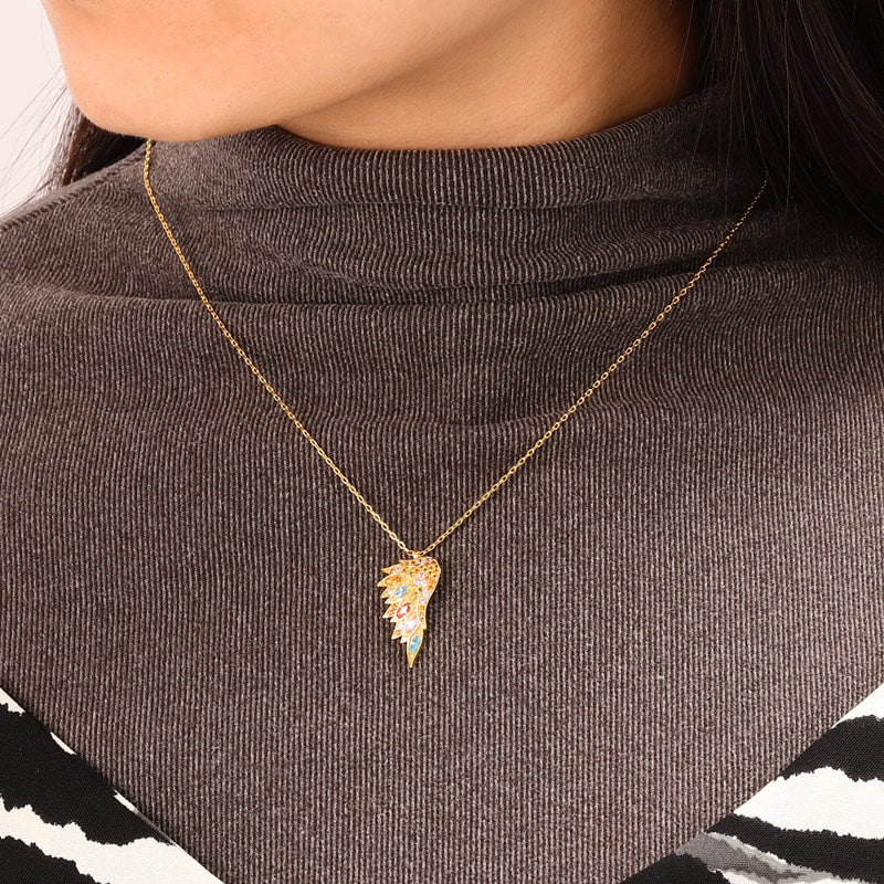 Multicolour Wings Necklace Sterling Silver 18k Gold Plated Paved with Stones_4