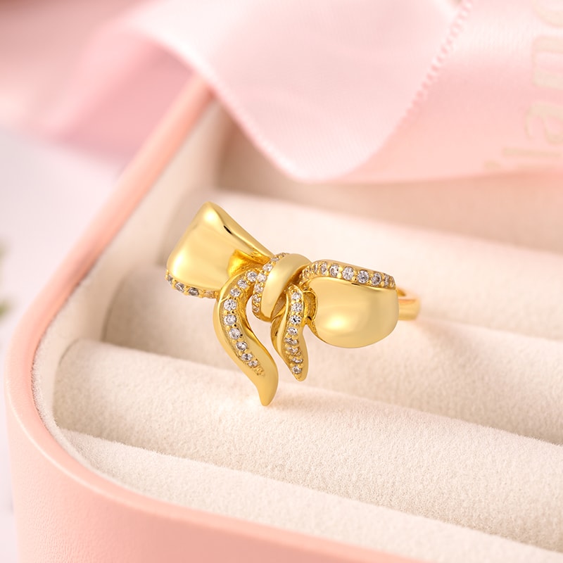 Gnoce Bowknot Round Stones Ring_2