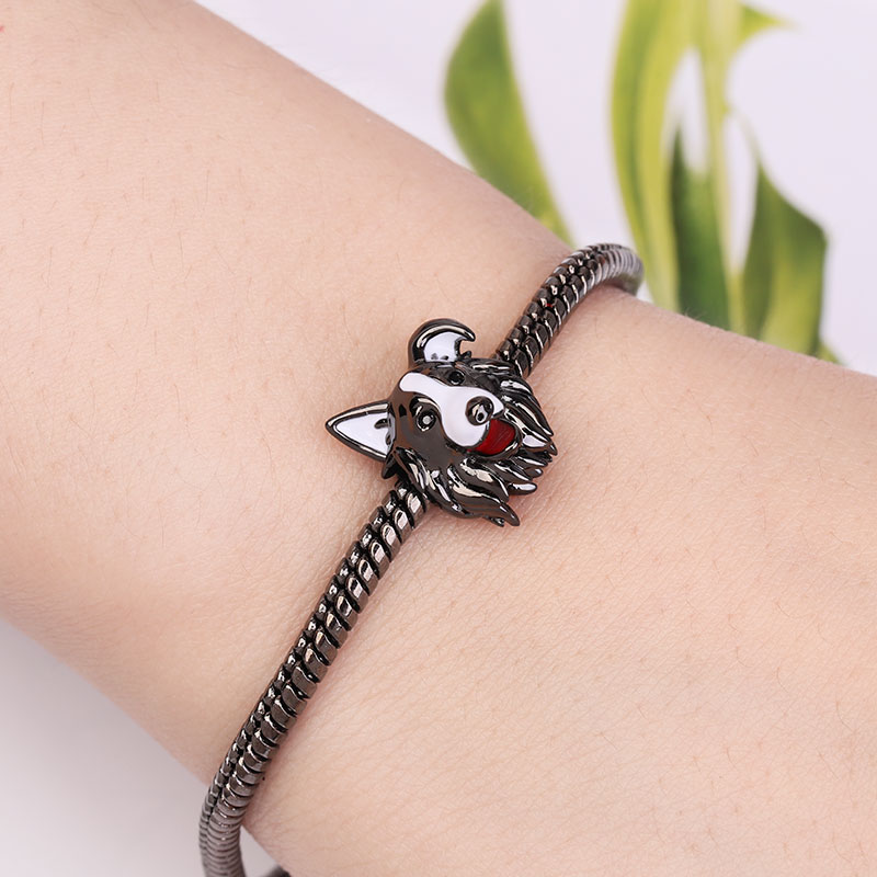 Gnoce Black White Border Collie Dog Charm_3