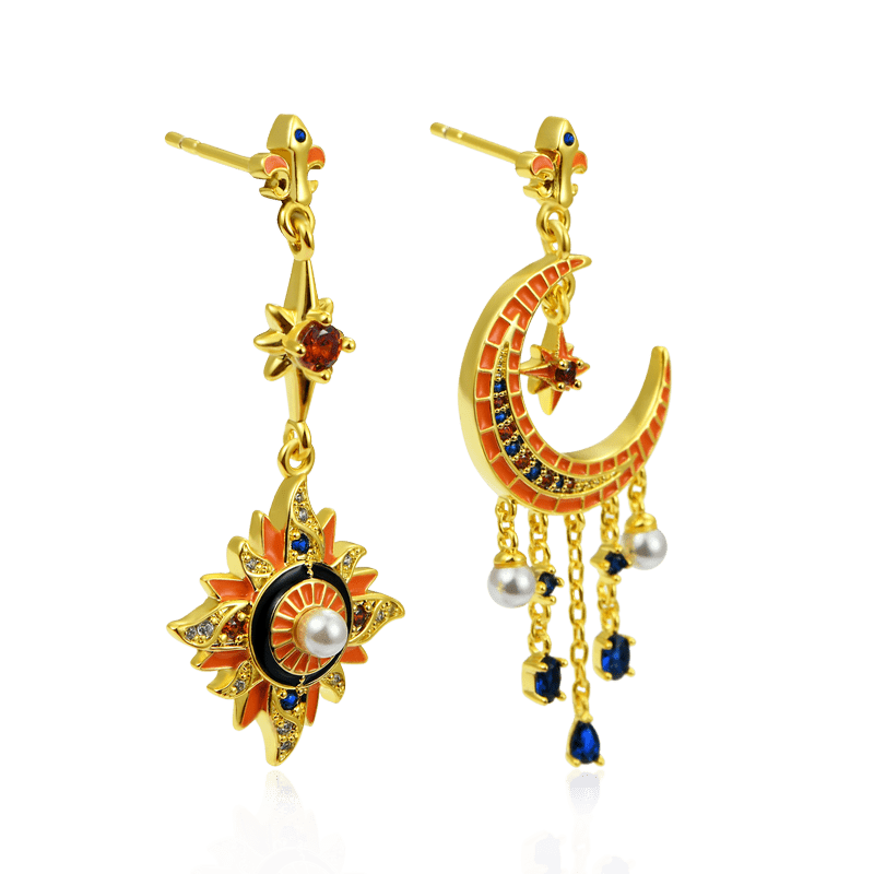 Gnoce Star Moon Dangle Gemstone Pearl Earrings_2