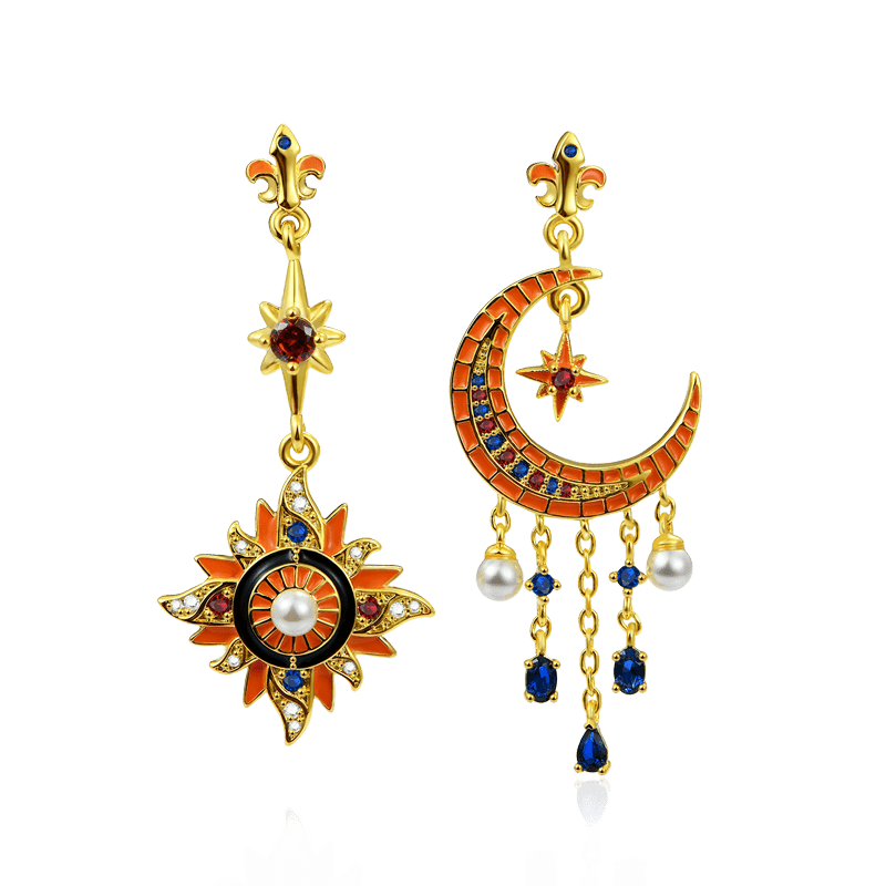 Gnoce Star Moon Dangle Gemstone Pearl Earrings_1