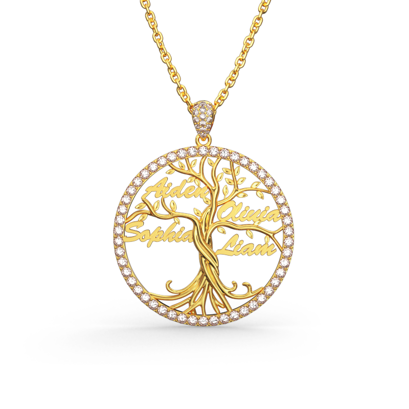 Custom Halo Tree of Life Multi-name Necklace Sterling silver_2